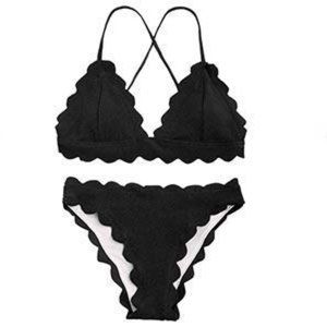 Scalloped Black Bikini Set Size 6